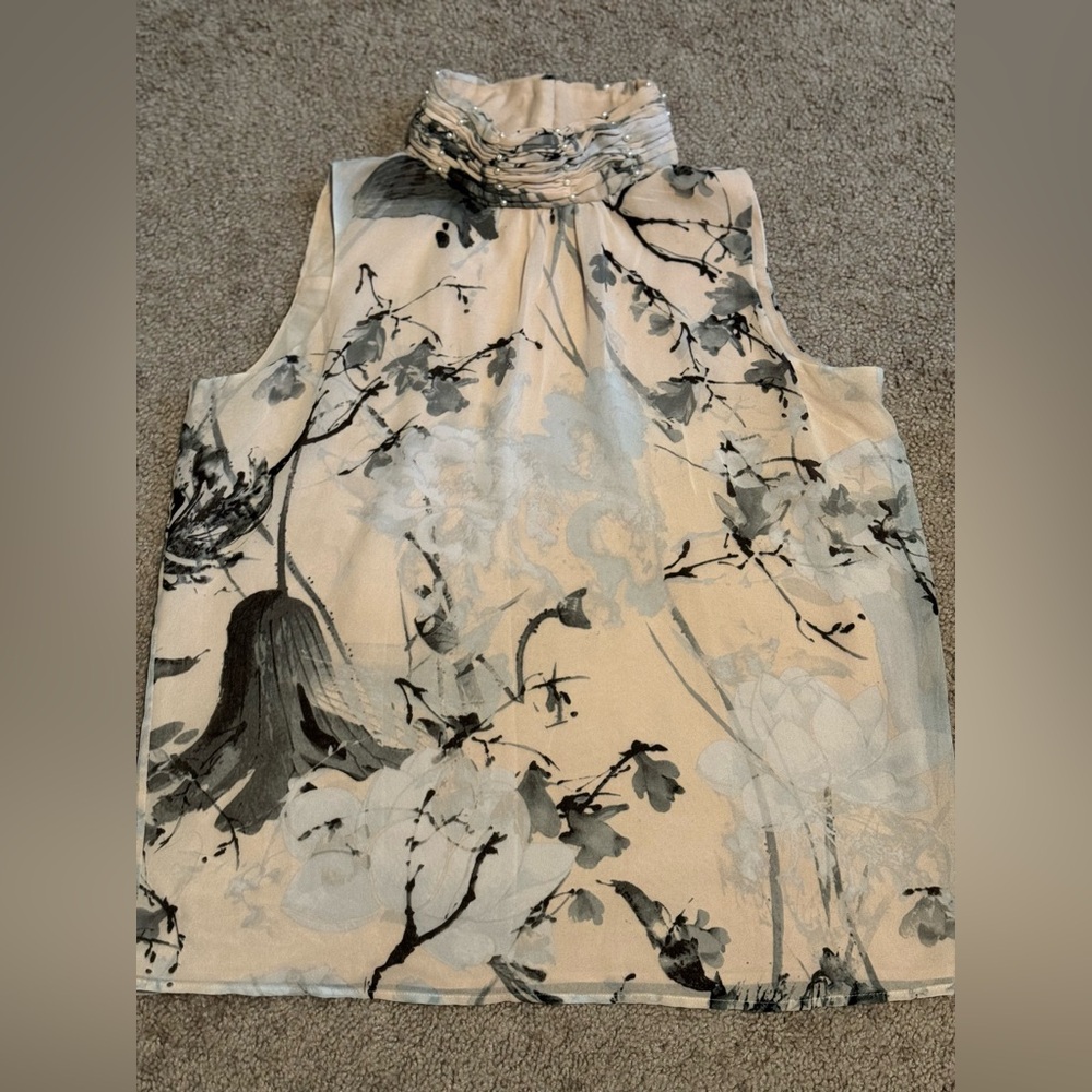 Karl Lagerfeld Floral High-Neck Blouse - Black and Cream